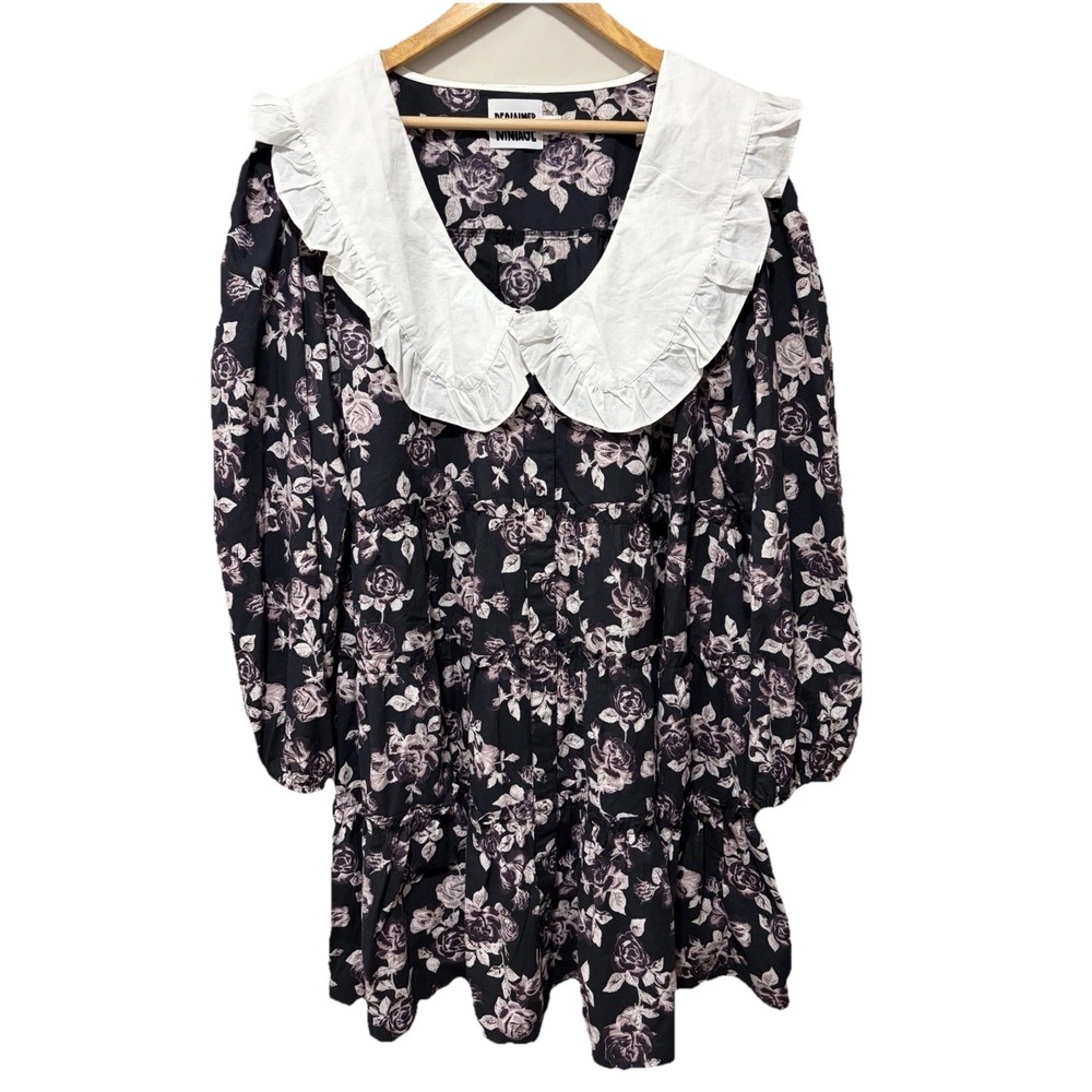 Reclaimed Vintage Plus Floral Mini Dress US 18 White Contrast Collar Cottagecore